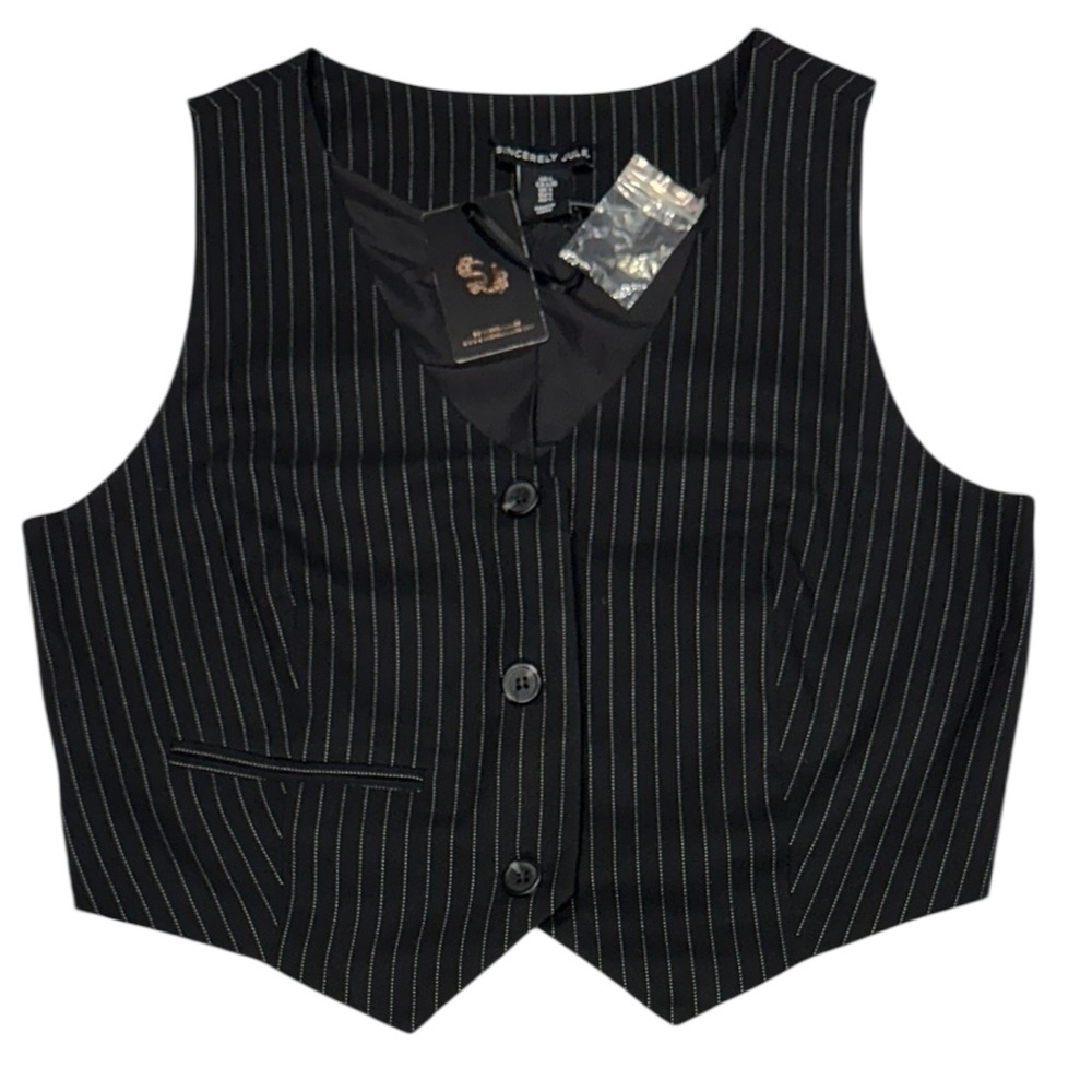 SINCERELY JULES Pinstripe Vest Black & White Cute Classy Chic NWT Large
